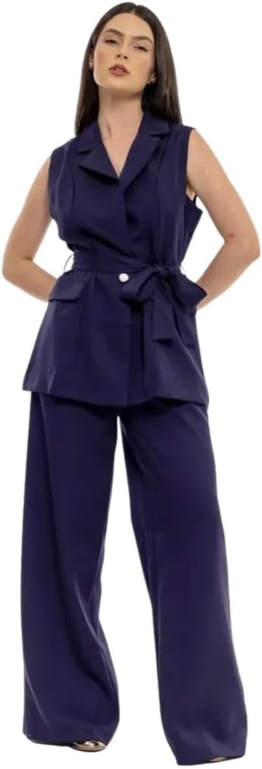Calça social feminina alfaiataria azul marinho
