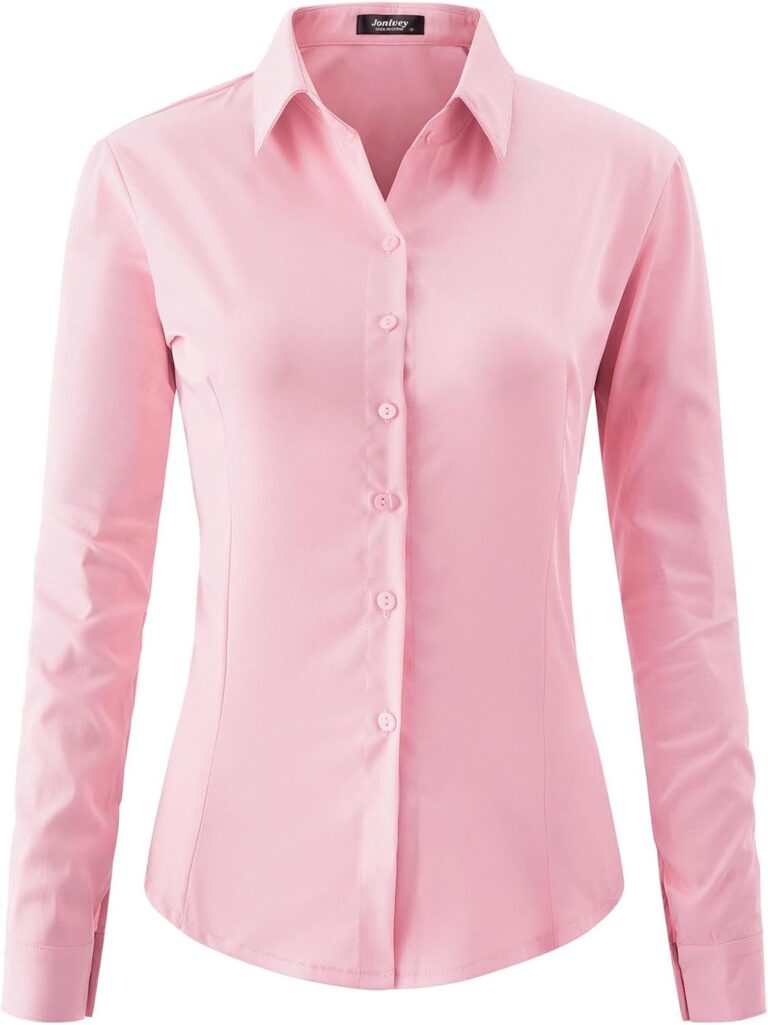 Camisa social feminina rosa manga longa