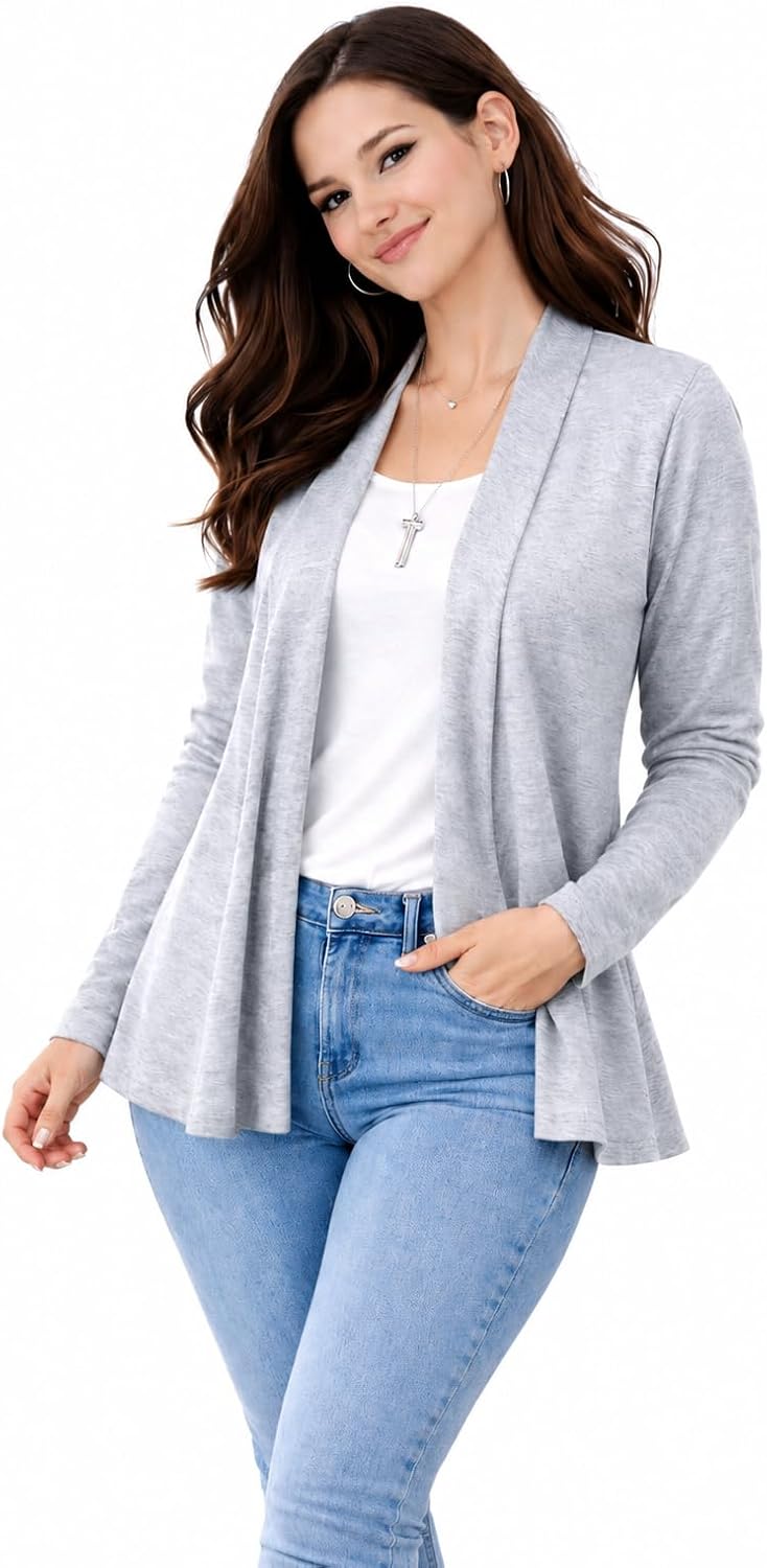 Cardigan feminino cinza com listras contrastantes no ombro